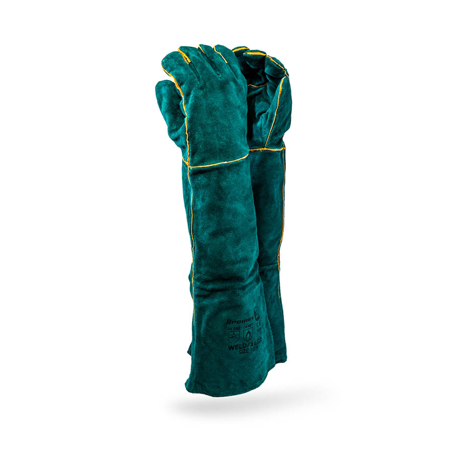 Green Leather Shoulder Length Welding Gloves